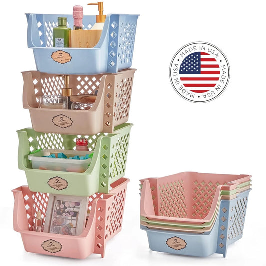 Storage Bins Set of 4, Plastic Storage Containers for Organization and Storage, Muti-Color