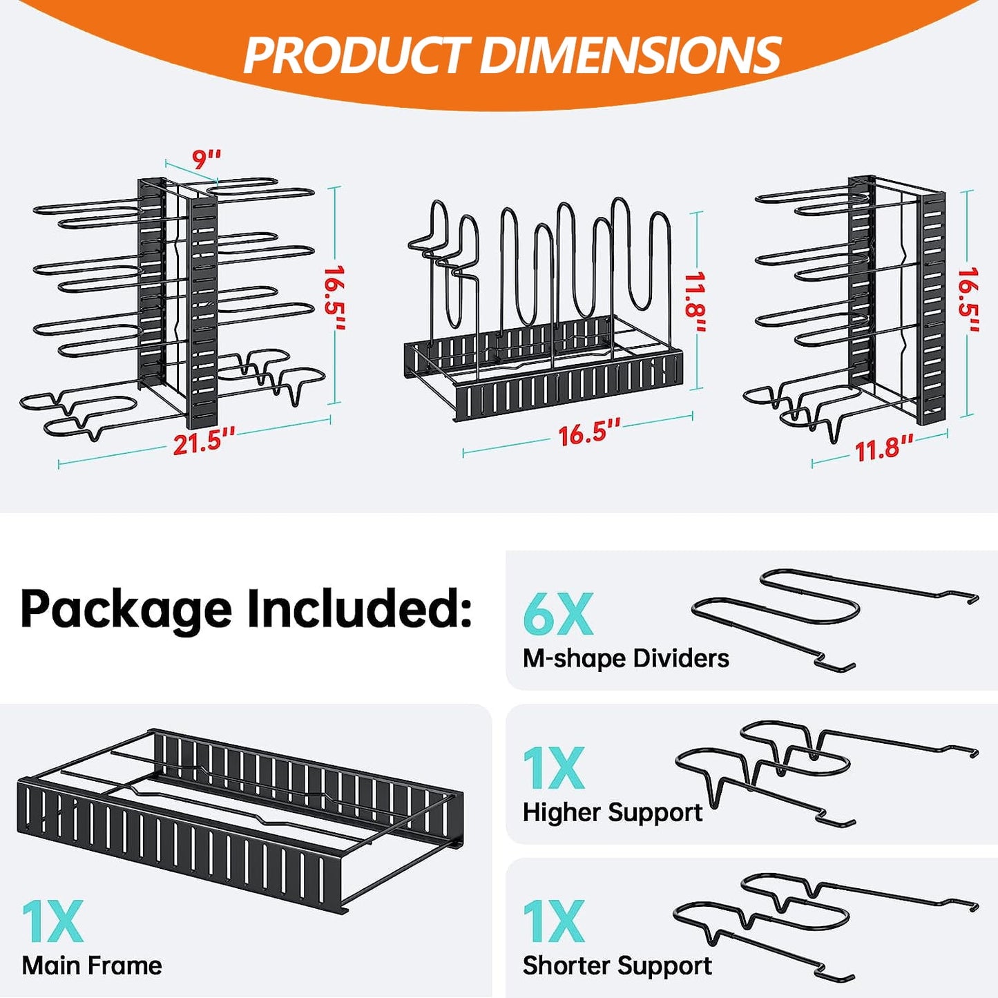 Adjustable 8-Tier Pots and Pans Organizer Rack with Heavy-Duty Metal Construction and Anti-Slip Silicone Pads for Kitchen Cabinet Storage Solutions