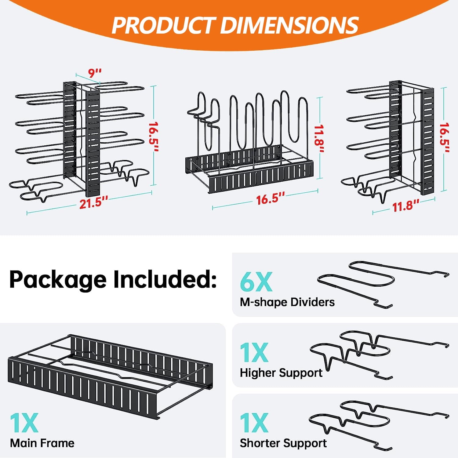 Adjustable 8-Tier Pots and Pans Organizer Rack with Heavy-Duty Metal Construction and Anti-Slip Silicone Pads for Kitchen Cabinet Storage Solutions
