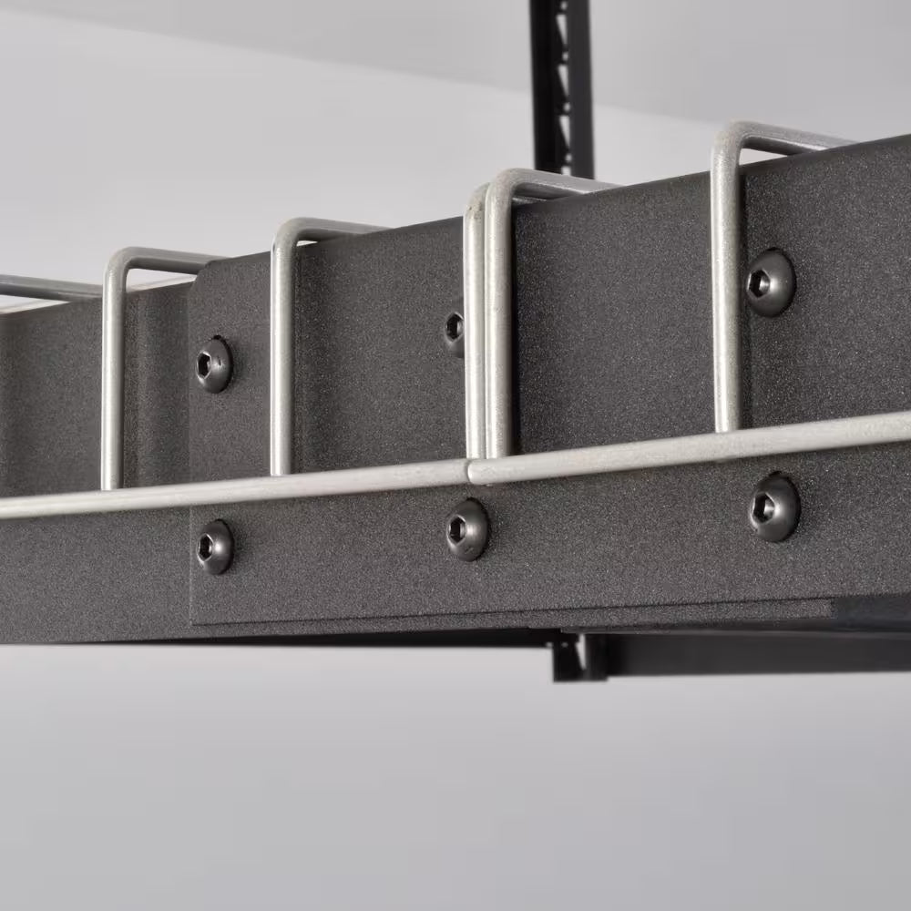 97.5 In. W X 43.75 In. H X 32 In. D Adjustable Height Metal Heavy-Duty Overhead Garage Storage Rack in Black
