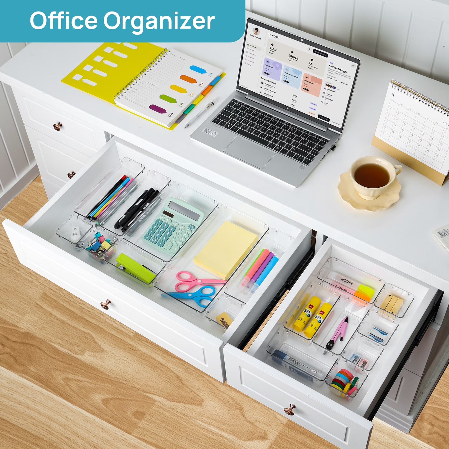 60 PCS Drawer Organizer, 4-Size Clear Plastic Bins Containers, for Bathroom and Vanity Storage