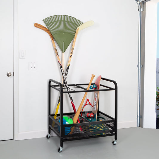 5-Divider Multi-Purpose Metal Garage Storage Cart with Wheels, Black