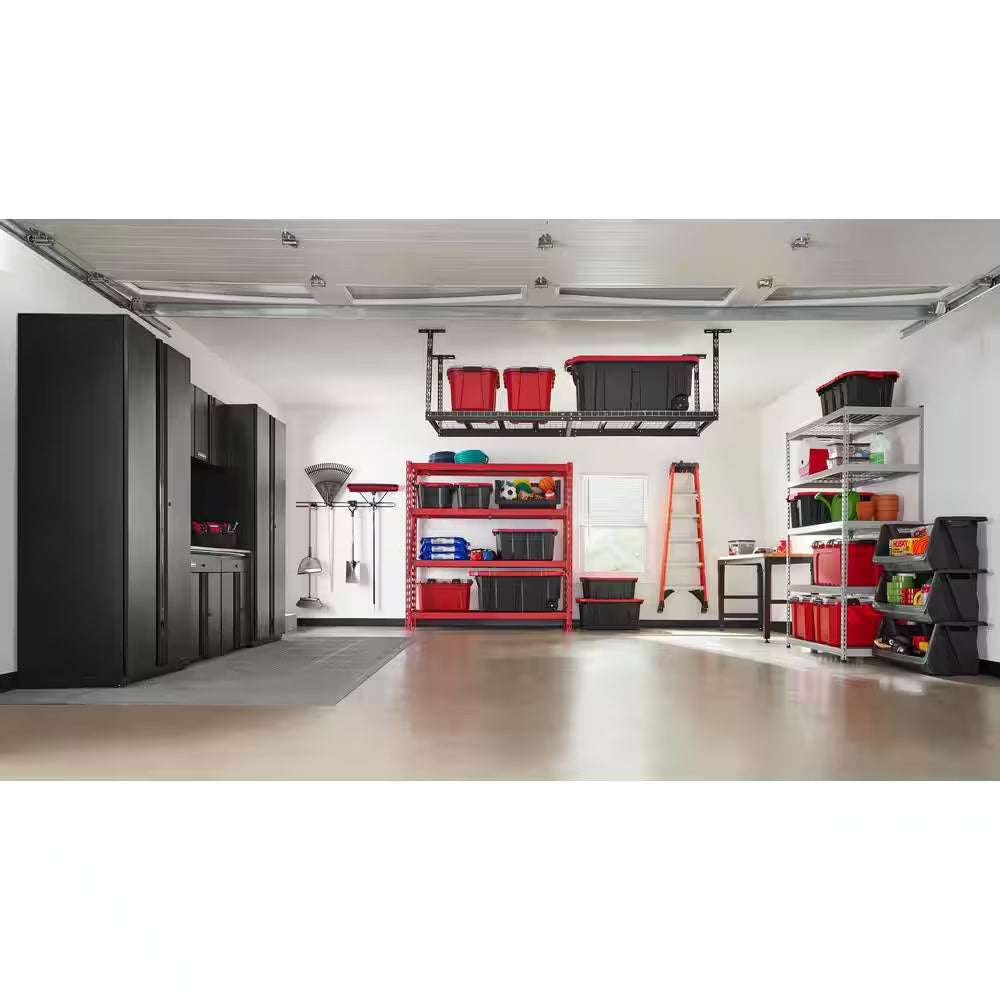 97.5 In. W X 43.75 In. H X 32 In. D Adjustable Height Metal Heavy-Duty Overhead Garage Storage Rack in Black