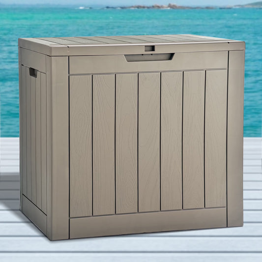 30 Gallon Outdoor Storage Box, Weatherproof Resin Deck Box with Lockable Lid, Side Handles for Patio Essentials, Cushions, Garden Tools, and Pool Gear - Brown