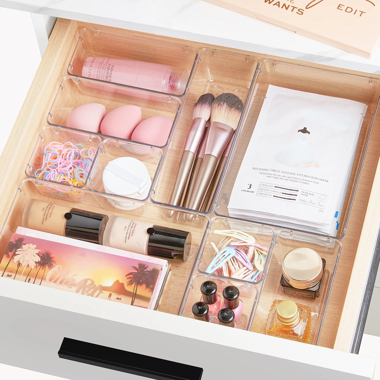 60 PCS Drawer Organizer, 4-Size Clear Plastic Bins Containers, for Bathroom and Vanity Storage